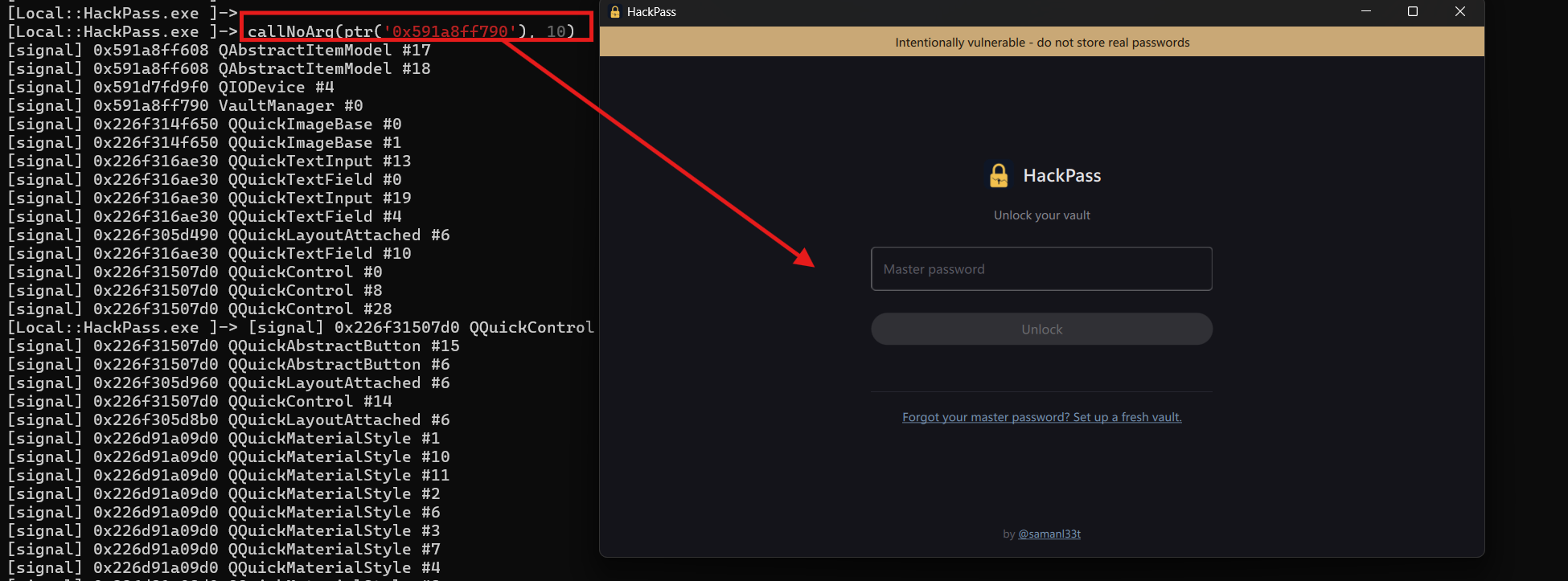 Frida REPL: callNoArg locking the vault via VaultManager::lock