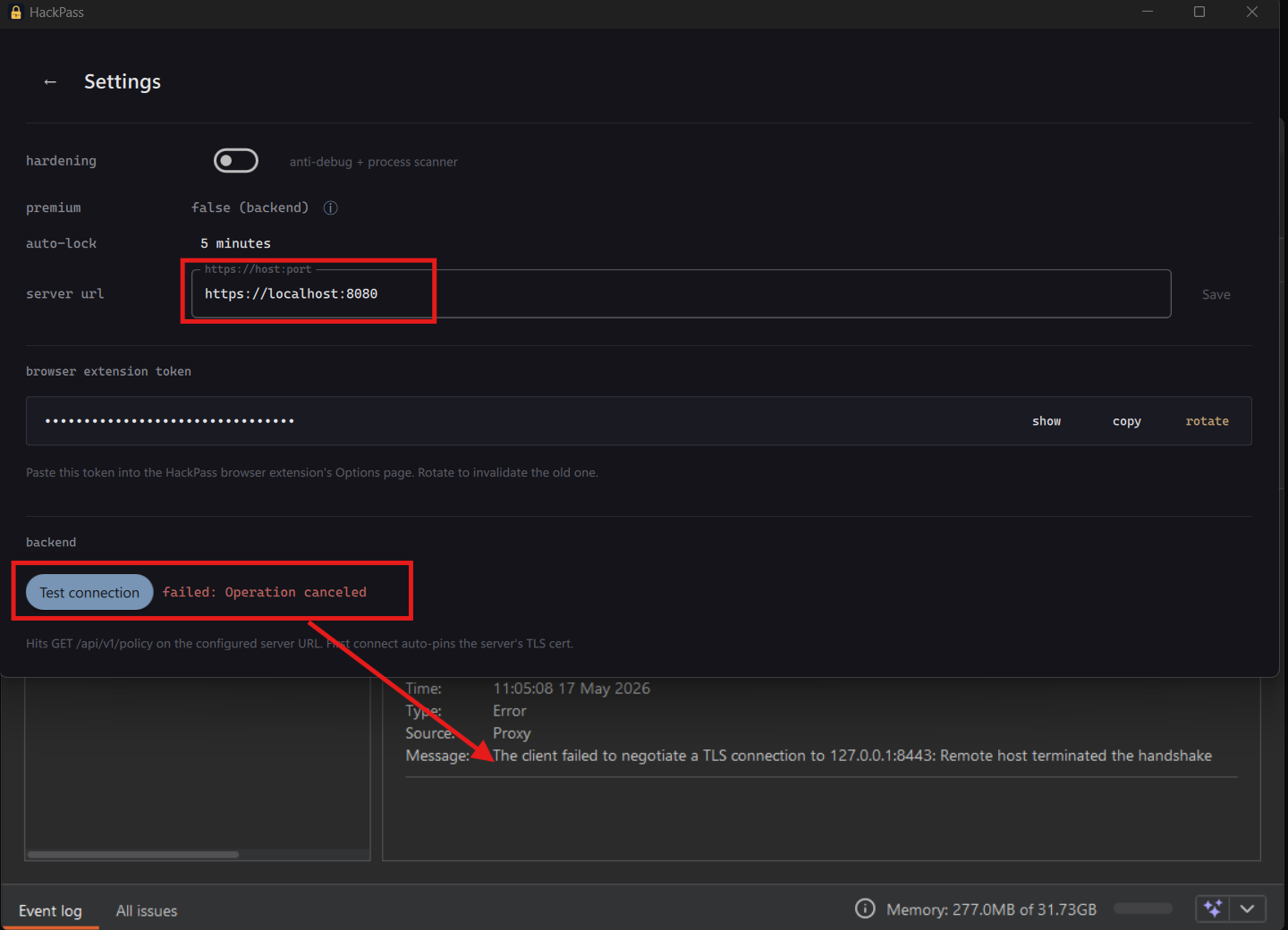 HackPass: TLS handshake fails when traffic is routed through Burp