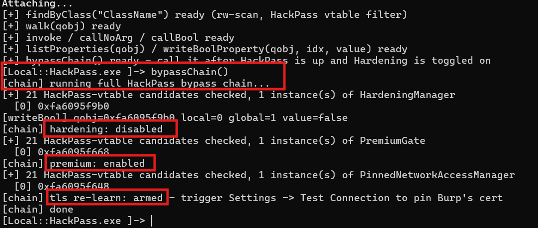 Frida + HackPass + Burp: full chain landed end-to-end