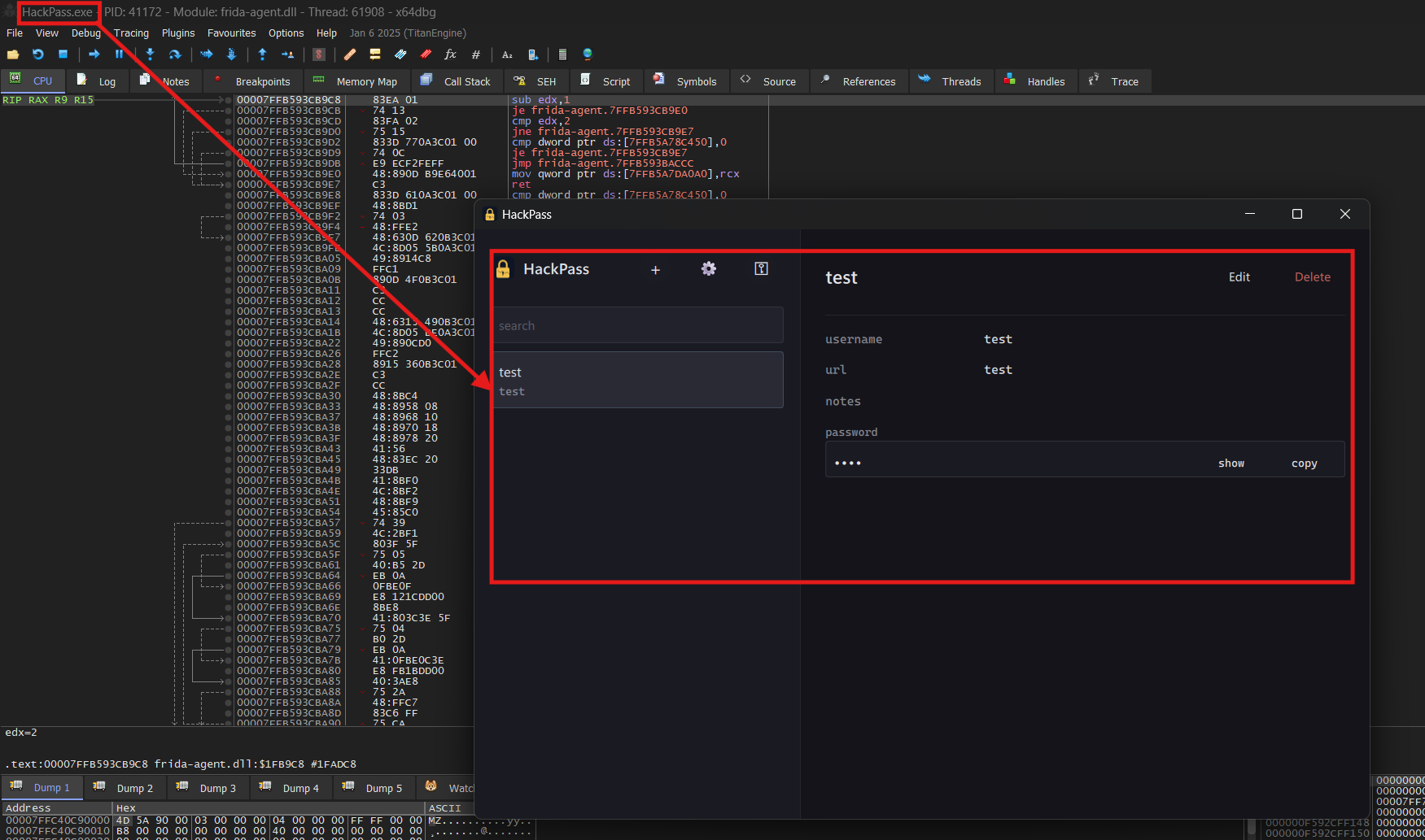 Frida console: writeBoolProperty disables hardening; vault unlocks cleanly